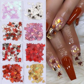 Maple Leaf Nail Sequins Fall Maple Leaves Glitter for Nails Holographic Nail Art Design Supplies 3D Autumn Nail Glitter Flakes Decor