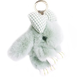 jtkdxqs Soft Cute Bunny Keychain Artificial Rabbit Fur Plush Fluffy Pom pom Keychain Rabbit Key Rings With Bow Decoration for Women,green
