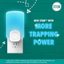 STEM Light Trap: Indoor Fruit Fly Trap, Effective Insect Control for Home, Attracts and Traps Flying Insects, Emits Soft Blue Light, Starter Kit with 1 Plug-in Device and 3 Cartridges