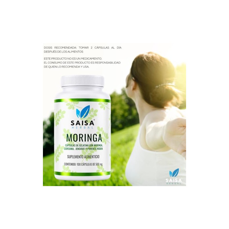Moringa con Cúrcuma y Pimienta Negra Suplemento Alimenticio 100 Cápsulas