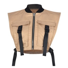 Bnigung Women's Sexy Crop Cargo Vest Sleeveless Buckle Zip Up Vest Jacket Tops Steampunk Streetwear with Pockets(Khaki,S)