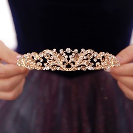 JWICOS Wedding Tiara for Women and Girls Pageant Crown Headband Queen Birthday Crowns Rhinestone Bridal Crown for Birthday Decorations Party (Gold)