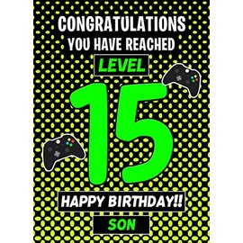 15th Level Gamer Birthday Card (Son)