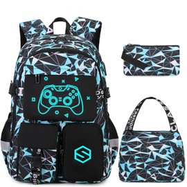 Scothen Boys Backpack, Cool Luminous School Backpacks for Boys with Lunch Bag Pencil Case, Kids Backpack Kindergarten Elementary Middle School Book Bags for Teen Boys Children with USB Charging Port