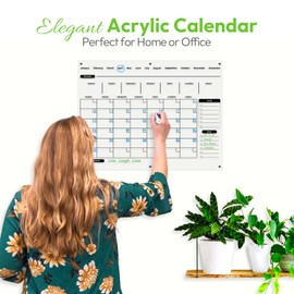 POLYCASUAL Acrylic Wall Calendar 24 x 18 inch - Clear Dry Erase Board Calendar with Marker, Eraser - Reusable Acrylic Weekly Calendar - Easy To Clean - Elegant Home, Office Whiteboard Calendar