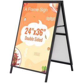 HappyBuy A Frame Sidewalk Sign, 24x36 Inch Heavy Duty Slide-in Signboard Holder, Double-Sided Folding Sandwich Board Signs, Steel Pavement Sign Poster for Outdoor Business Street Advertising