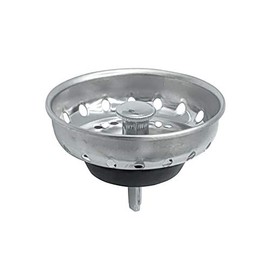 Replacement Kitchen Sink Stainless Steel Basket Strainer with Prong and Rubber Stopper, Universal Fit, 3-1/2 Inch Chrome