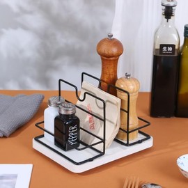 YaeTOP Napkin Holder, Rotatable Metal Napkin Holder Caddy Modern Napkin Dispenser for Table Kitchen Countertop, Not Including Salt and Pepper Shakers (Wood color)