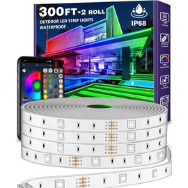 AILBTON 300ft Outdoor LED Strip Lights Waterproof,IP68 Outside Led Light Strips Waterproof with Bluetooth App Remote Control,Music Sync RGB Exterior Led Rope Lights,for Balcony,Deck,Roof,Garden,Pool