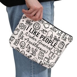 PYOUL Anesthesiologist Thank You Gift Under General Anesthesia Makeup Bag Anesthesia Tech Cosmetic Bag Anesthesia CRNA Graduation Gift Travel Bag, beige