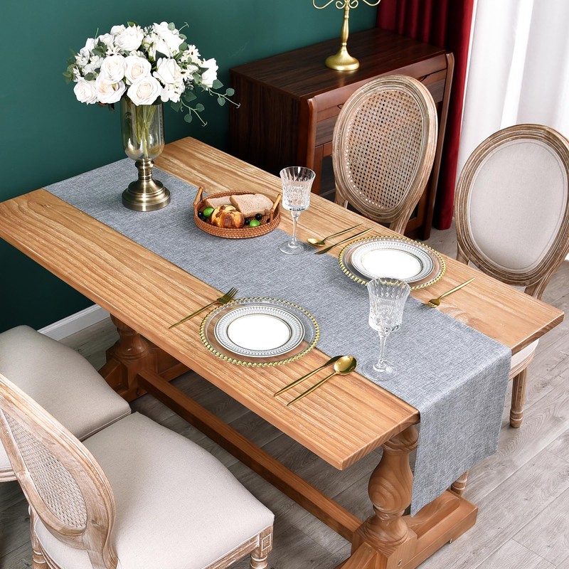 NEWISHER Farmhouse Rustic Table Runner Solid Grey Rectangular Table Runners