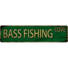 Vintage Metal Tin Sign BASS FISHING 4''x16'' inch, Street Sign for Home, Restaurant, Bar, Cafe, Garage - Retro Wall Decor Plaque"