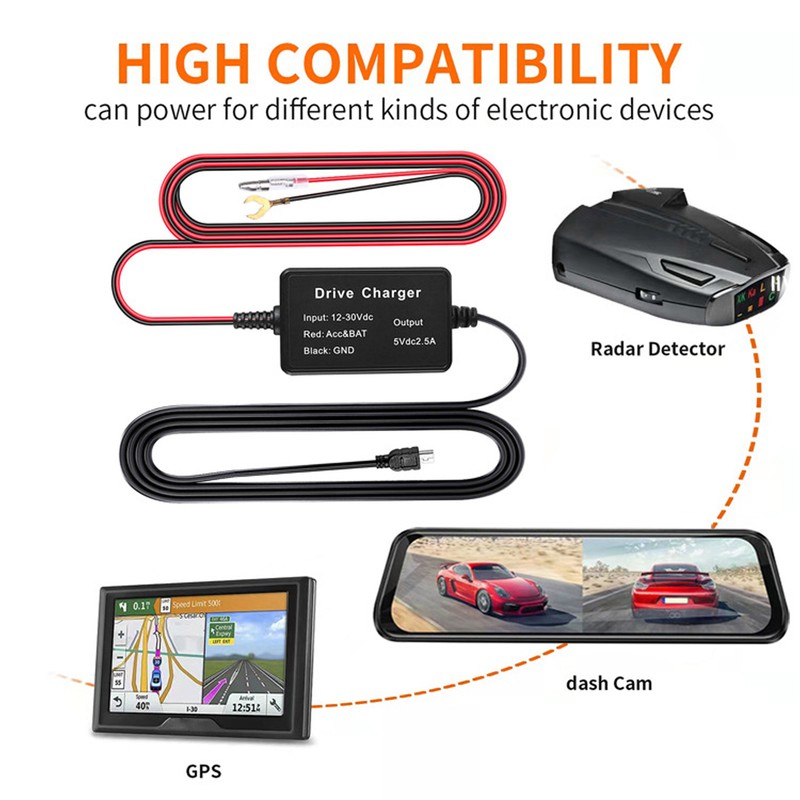 Dash Cam Hardwire Kit High Security 24h Surveillance for Mirror