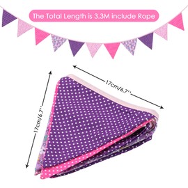Stoff Wimpel Girlande Doppelseitig, 3.3M Bunte Wimpelkette Stoffgirlande mit 12stk Girlande Wimpeln für Kinderzimmer Drinnen & Draußen Party-Lila