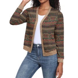 GRECERELLE Womens Lightweight Cardigan Sweater Long Sleeve Open Front Cardigan Button Down Outerwear Tops, Round Flower Green, Large