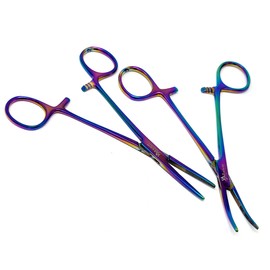 Set of 2 Pcs 5.5" Straight & Curved Kelly Hemostat Forceps Locking Clamps Premium Quality Stainless Steel Set-with Half Serrated Jaws (Multi Color)