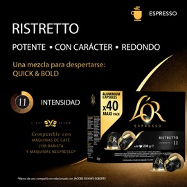 L'OR Espresso Ristretto Coffee Pods x40 Intensity 11 (Pack of 1, Total 40 Capsules)