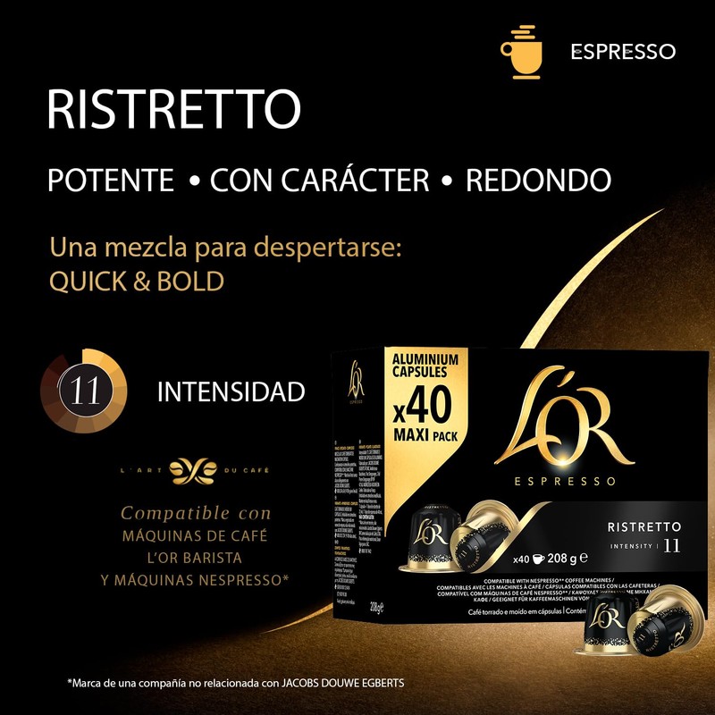 L'OR Espresso Ristretto Coffee Pods x40 Intensity 11 (Pack of
