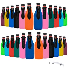 24 Pack Beer Bottle Cooler Sleeves Keep Drink Cold Zip-up Extra Thick Neoprene Insulated Sleeve Cover with Bottle Opener（24 Pack, Multicolor)