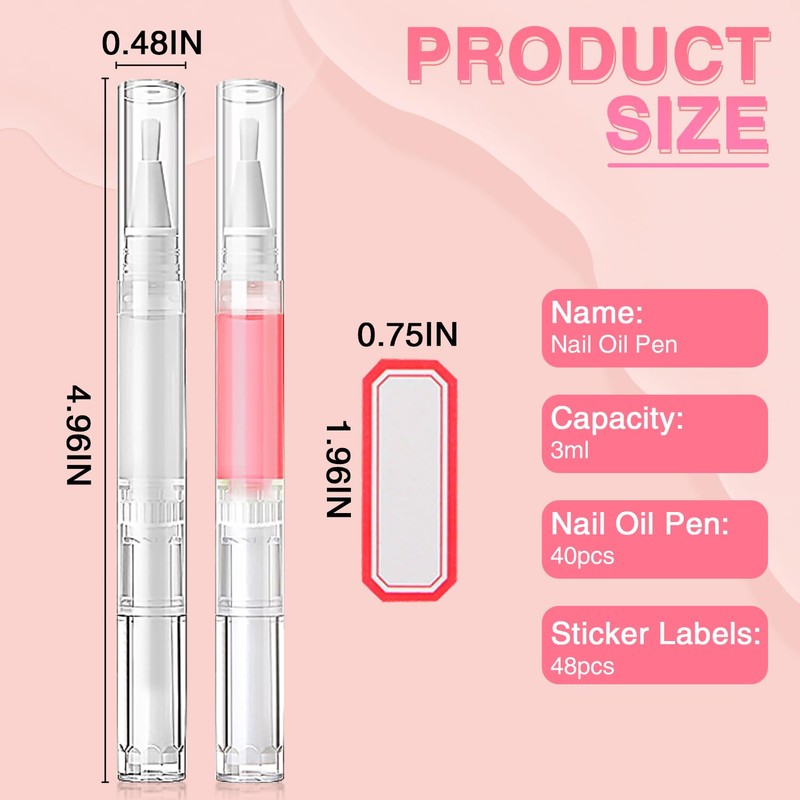 3ml 40Pcs Nail Oil Pen, Empty Cuticle Oil Pen For