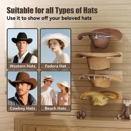 YUNEASELF Cowboy Hat Rack for Wall: 4 Pack Acrylic Hat Holder Organizer - Western Rustic Wall Mounted Hat Hanger Stand for Cowboy Hat, Fedora, Sun Hats