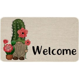 Timkumon Spring Summer Door Mat Cactus Gnome Doormat Indoor Outdoor Entrance Funny Floor Mat Non Slip Summer Decor Rubber Welcome Mats 30 X 17 Inch