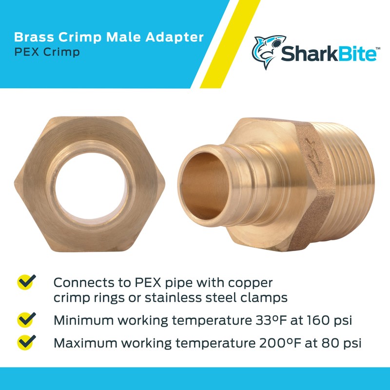 SharkBite 3/4 Inch Crimp MNPT Male Adapter, Brass Plumbing Fitting,