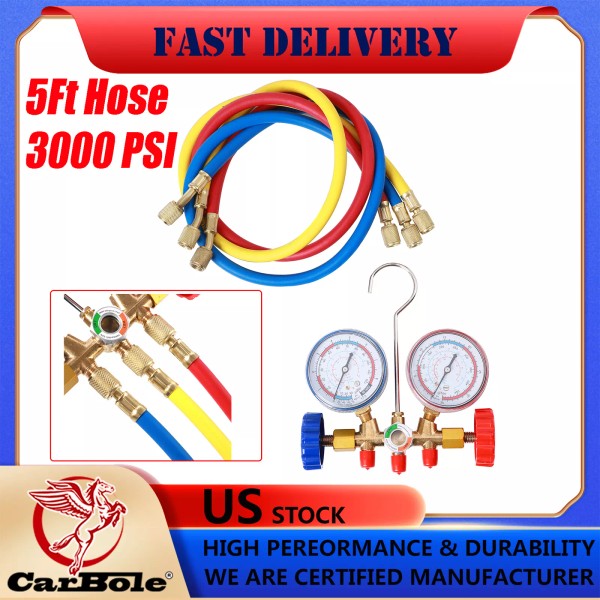 CARBOLE Refrigerant pressure gauge kit Service Charging Hose 2500PSI Burst-3
