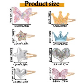 16PCS Girls Hair Clips Bulk, Sparkly Metal Snap Small Hair Clip, Star/Crown/Heart/Butterfly Shaped Cute Hair Barrettes and Pins Styling Little Girl Hair Accessories
