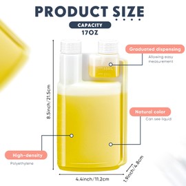 Lounsweer 12 Pcs Plastic Flask with Built in 1oz Shot Glass Graduated Chamber with Caps, Measuring Bottles One for Filling and One for Dispensing, to Store, Measure Dispense Liquids (17oz)