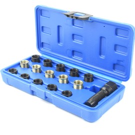 BIGP 16 Pieces Repair Kit for Spark Plug Thread, M14 x 1.25 mm Spark Plug Thread Repair Kit, Various Sizes, Including Case Thread Repair Kit Threaded Bushings Made of Stainless Steel