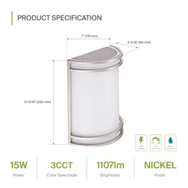 ASD LED Indoor Wall Mount Light Fixture - 10 Inch Modern Interior Brushed Nickel Wall Sconce Lighting - 3000K 4000K 5000K Adjustable - Half Cylinder Hallway Light Fixture - ETL & Energy Star