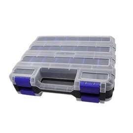 F Fityle Small Parts Organizer Fly Fishing Lures Box with Removable Dividers Hardware Container with Transparent Lid for Nails Bolts, Blue