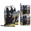 WHJSHOP Oven Mitts and Pot Holders Sets of 4, Waterproof Polyester Fabric Heat-Resistant Kitchen Baking Holders Black German Shepherd Dog Prints