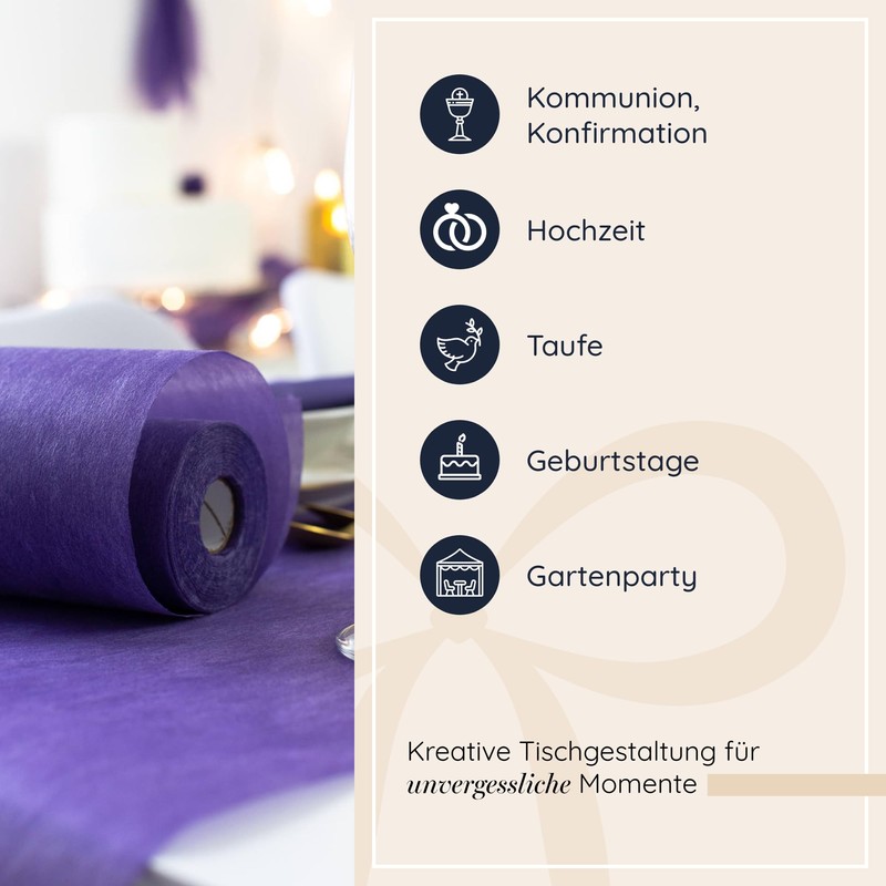 100%Mosel Fleece Table Runner, Purple (30 cm x 25 m),