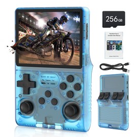 FVBADE 【30000 in 1】 R40S PRO Handheld Game Console 3.5 inch IPS Screen Mini Retro Console 3800mAh Portable Pocket Arcade 12+ Mainstream Emulator 256G TF Card Transparent(Bl)