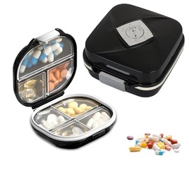Pastillero Impermeable - Pastillero de Viaje con 7 Departamentos - Mini Pastilleros para Medicamentos Portatil (Negro, M)