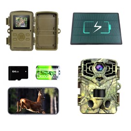 YWYLL 48MP WiFi Solar Trail Camera with Night Vision Motion Activated – 64GB SD Card, 940nm Infrared, 2.0" Screen, 5000mAh Long Battery Life, 0.2s Trigger Speed, IP66 – Ideal for Wildlife Monitoring