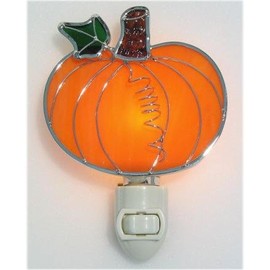 Stained Glass Pumpkin Night Light - Autumn Fall and Halloween Décor Plug-in Wall Lamp Nightlight for Bedroom, Hallway, Kids Room & Autumn Decoration - Gift for Mothers, Family, & Friends