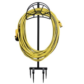 MyGift Metal Garden Hose Holder Stake, Modern Matte Black Metal Outdoor Garden Hose Holder Rack with Yard Grass Stake Anchors