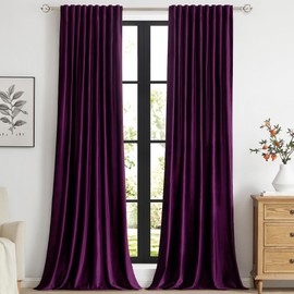 PRIMROSE Purple Velvet Curtains 120 inch Long for Living Room,Set of 2 Panels Blackout Rod Pocket Back Tab Window Treatment Room Darkening Heavy Decorative Curtains Drapes for Bedroom