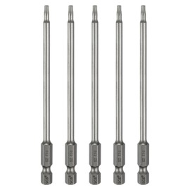 sourcing map 5pcs T10 Torx Head Screwdriver Bit 1/4" Hex Shank 4.3" (110mm) Long Magnetic No Hole Tip Tamper Proof 6 Point Star Screw Driver Drill Bits S2 Steel Industrial Power Screwdrivers
