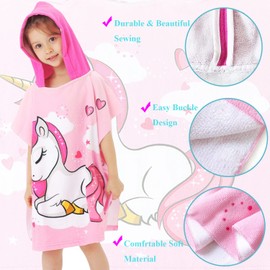 Rayson Bath Poncho with Hood for Children Boys Girls Cute Cartoon Soft and Strong Absorbent Bath Towel Beach Towel (Pony Rosado)