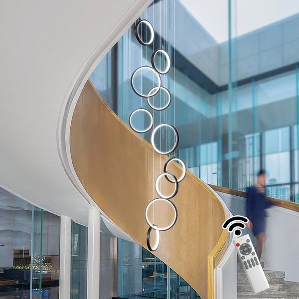 Siittoo Modern High Ceiling Chandelier with Remote Control, 10 Rings