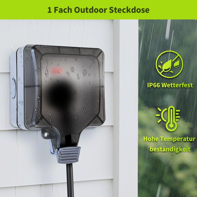 Vonsera Outdoor Socket Waterproof IP66, Outdoor Socket Waterproof with Switch