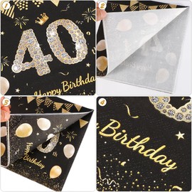 60 Stück Servietten 40 Geburtstag Männer Deko, Serviettens Schwarz Gold 40 Tischdekoration, Servietten 40 Geburtstag Deko Mann