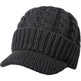 KUYOU Unisex Knitted Beanie Cap Winter Cap Hat with Peak, darkgray