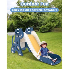 Babytronic Toddler Slide, Kids Indoor Outdoor Slide, Baby Slide Playset with Basketball Hoop & Ring Toss, Foldable Baby Plastic Slide, Outdoor Playground Climber Slide for Kids Age 1-3 (Blue&Yellow)