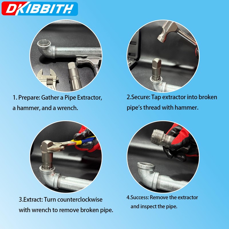 Pipe Extractor Set, 6-Piece Heavy Duty Steel Broken Pipe Extractors