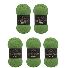 5 x 100 g Wollbiene Baby Best Plain Knitting Wool, Anti-Pilling Knitting Wool, Crochet Wool (Green 31)
